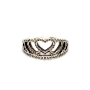 Pandora Silver Heart Cutout Ring with Clear Stones